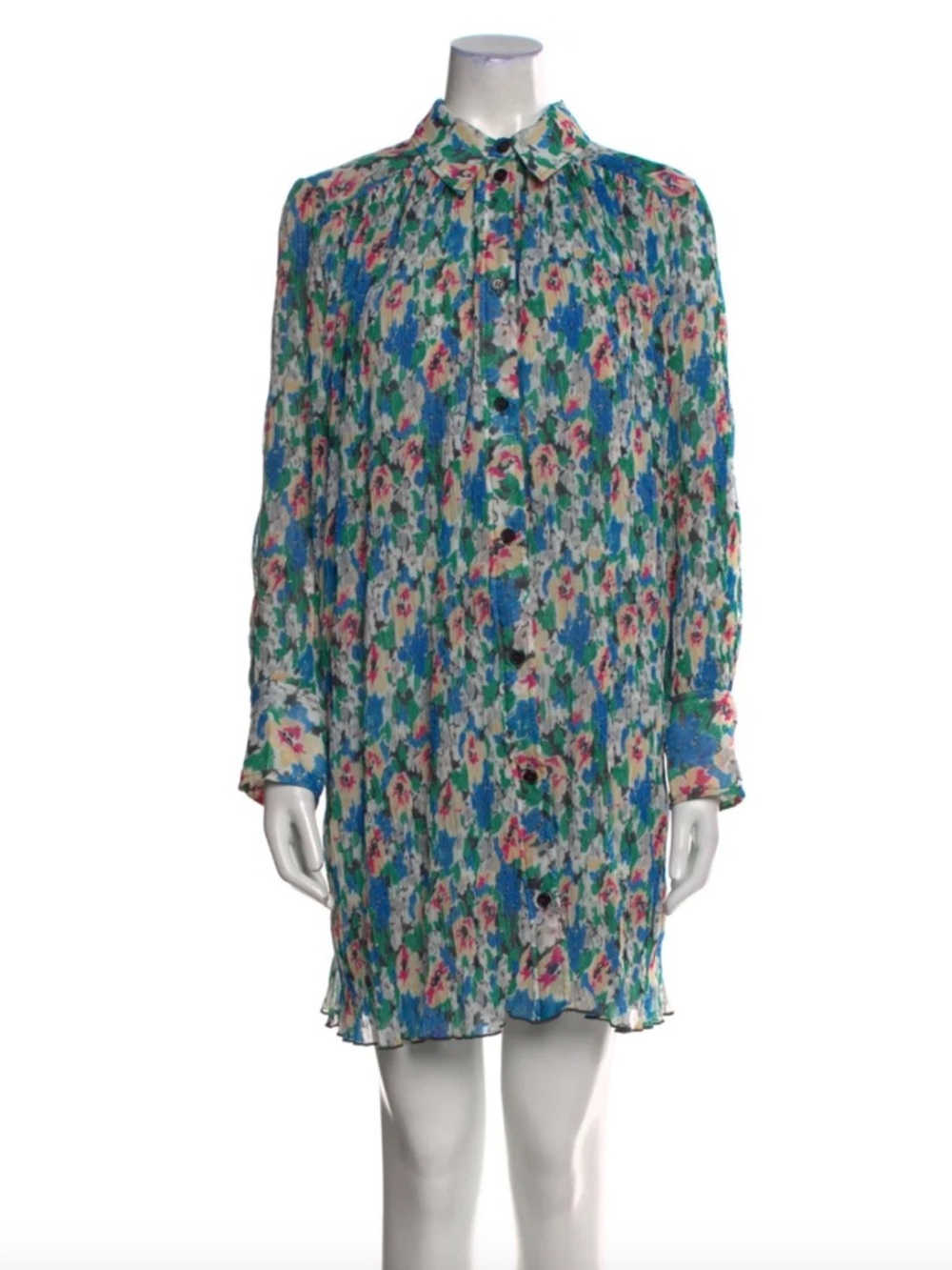 Ganni Pleated Georgette Button Down Dress